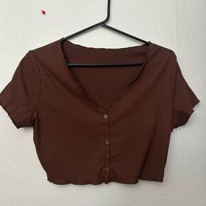 Shein Brown Button-Up Ribbed Women's Crop Top